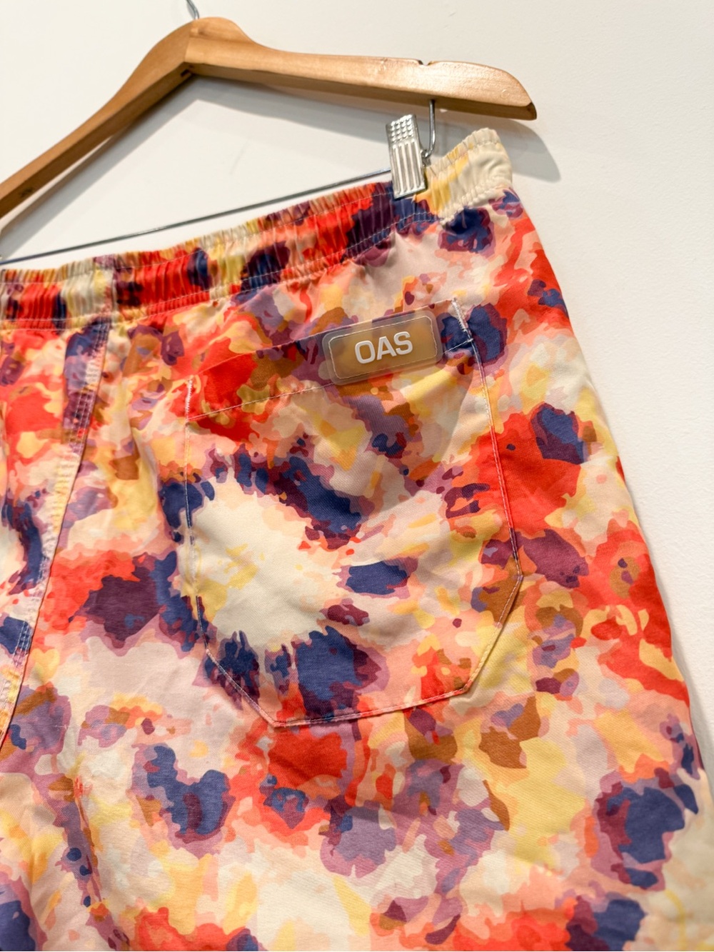 OAS Yellow Tie Swim Shorts Abstract Floral Print Men’s Size Large - Picture 7 of 9